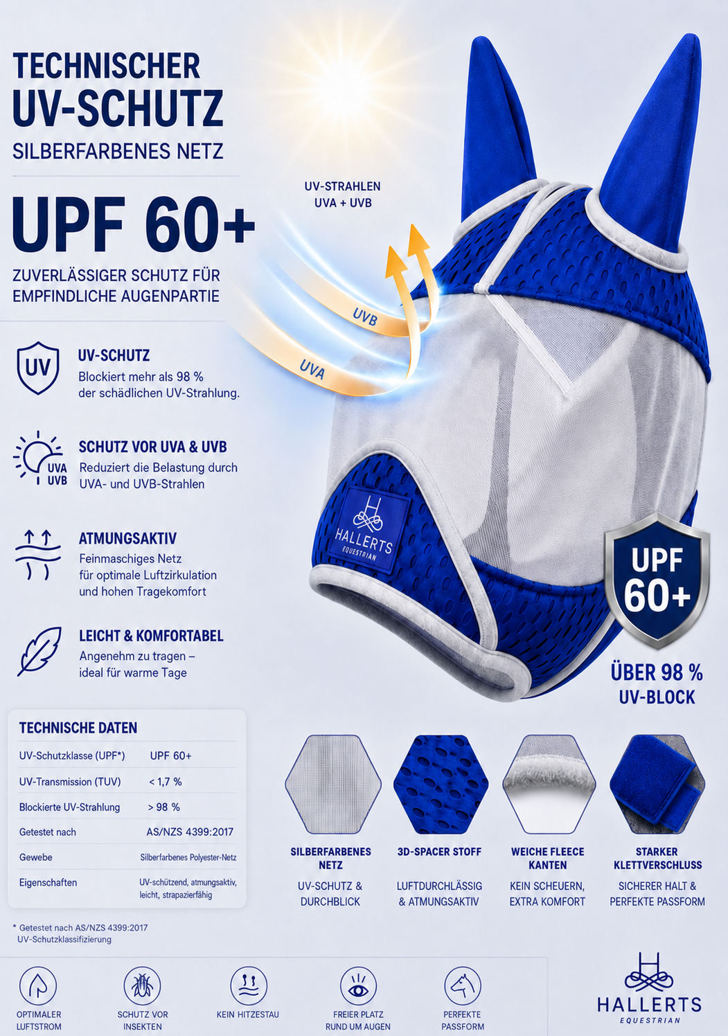 Fliegenmaske 3D Spacer mit Ohren - Hallerts Equestrian